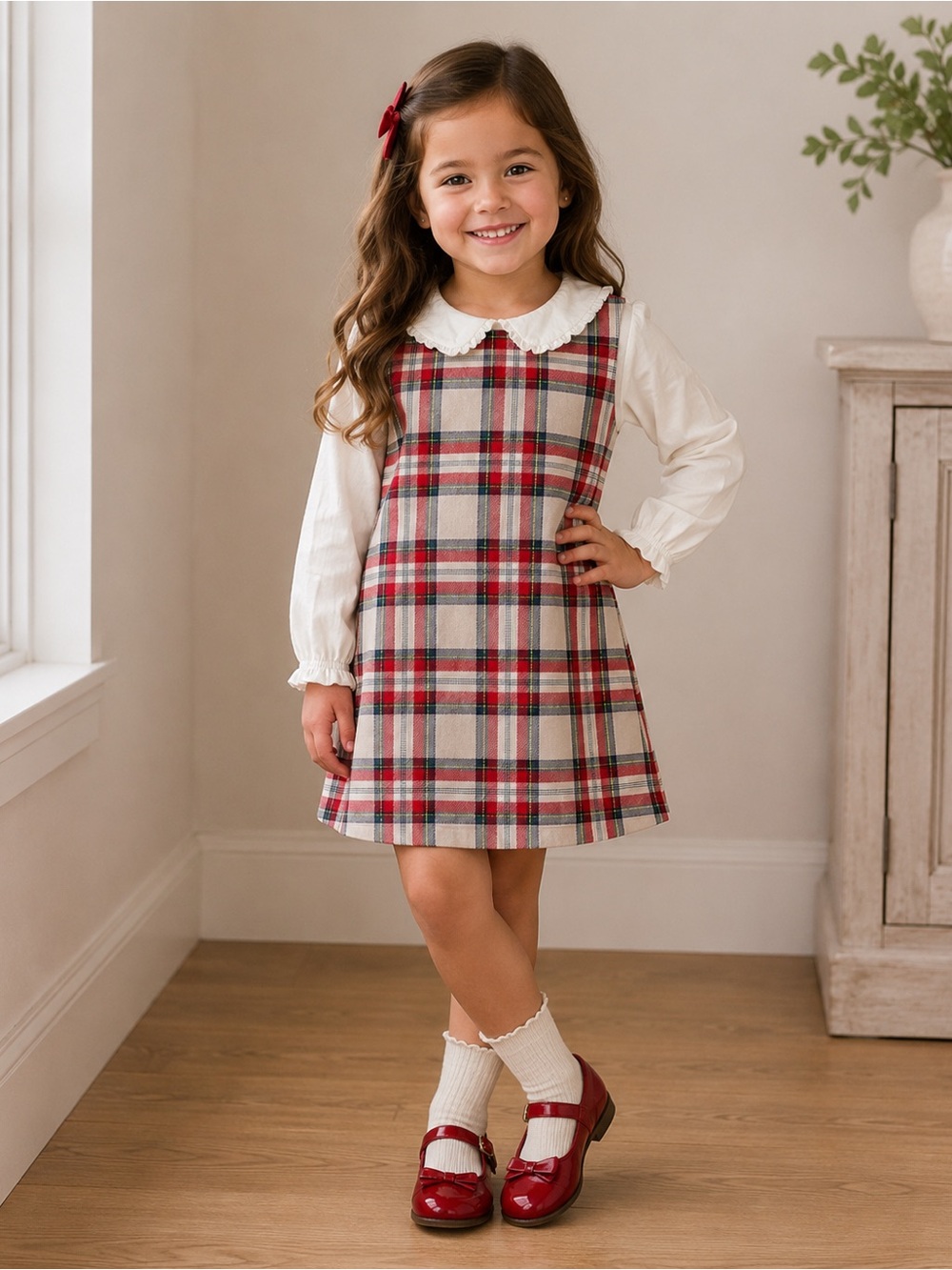 H&M Multicolor Plaid dress with white shirt. Size 3t - perfect holiday dress